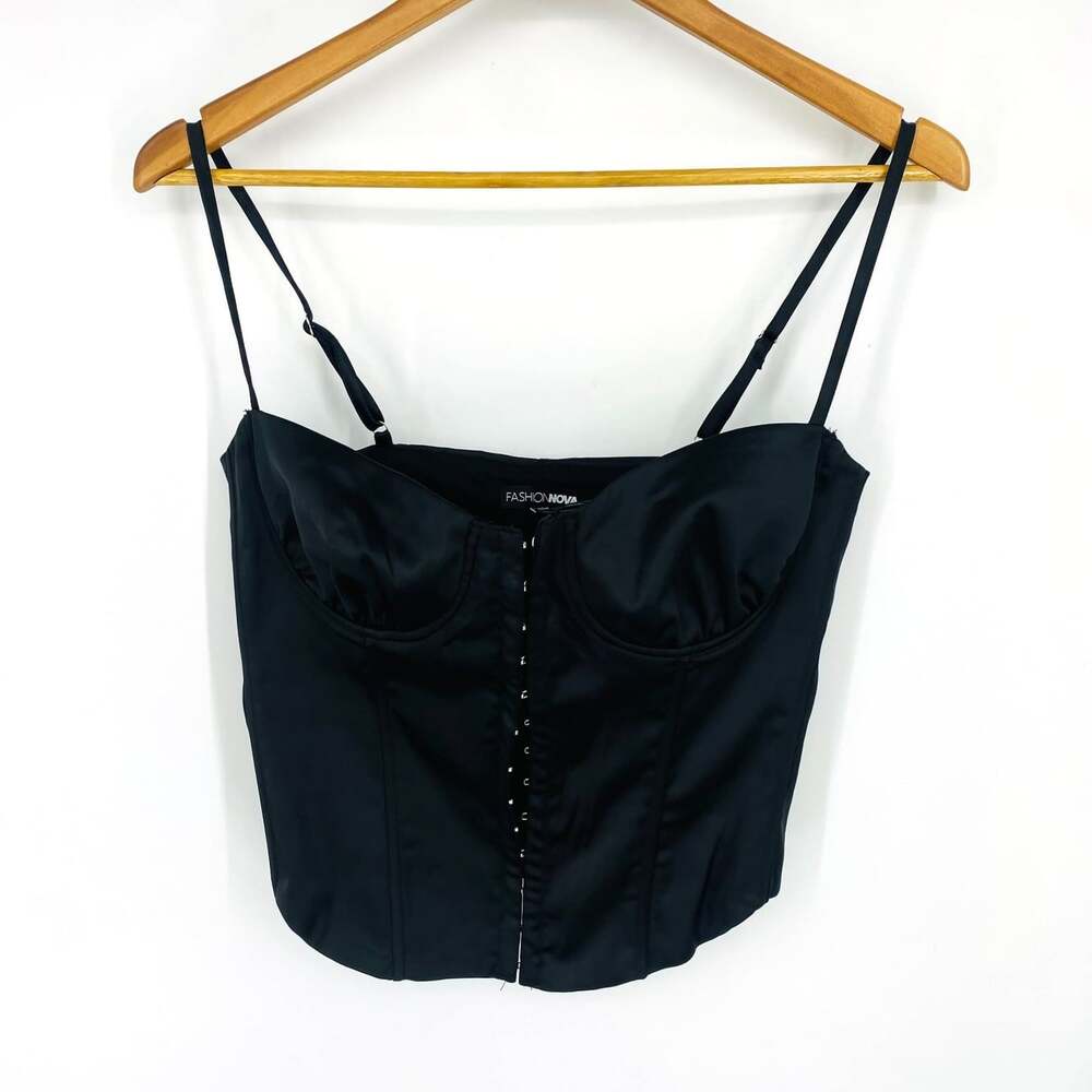 Fashion Nova Pure Seduction Satin Corset Top M Black Bustier NWT Whimsigoth
